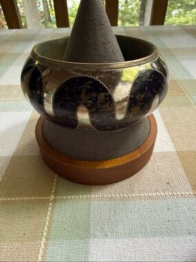 Vintage Metal Black Enamel India Cuff Bangle Bracelet